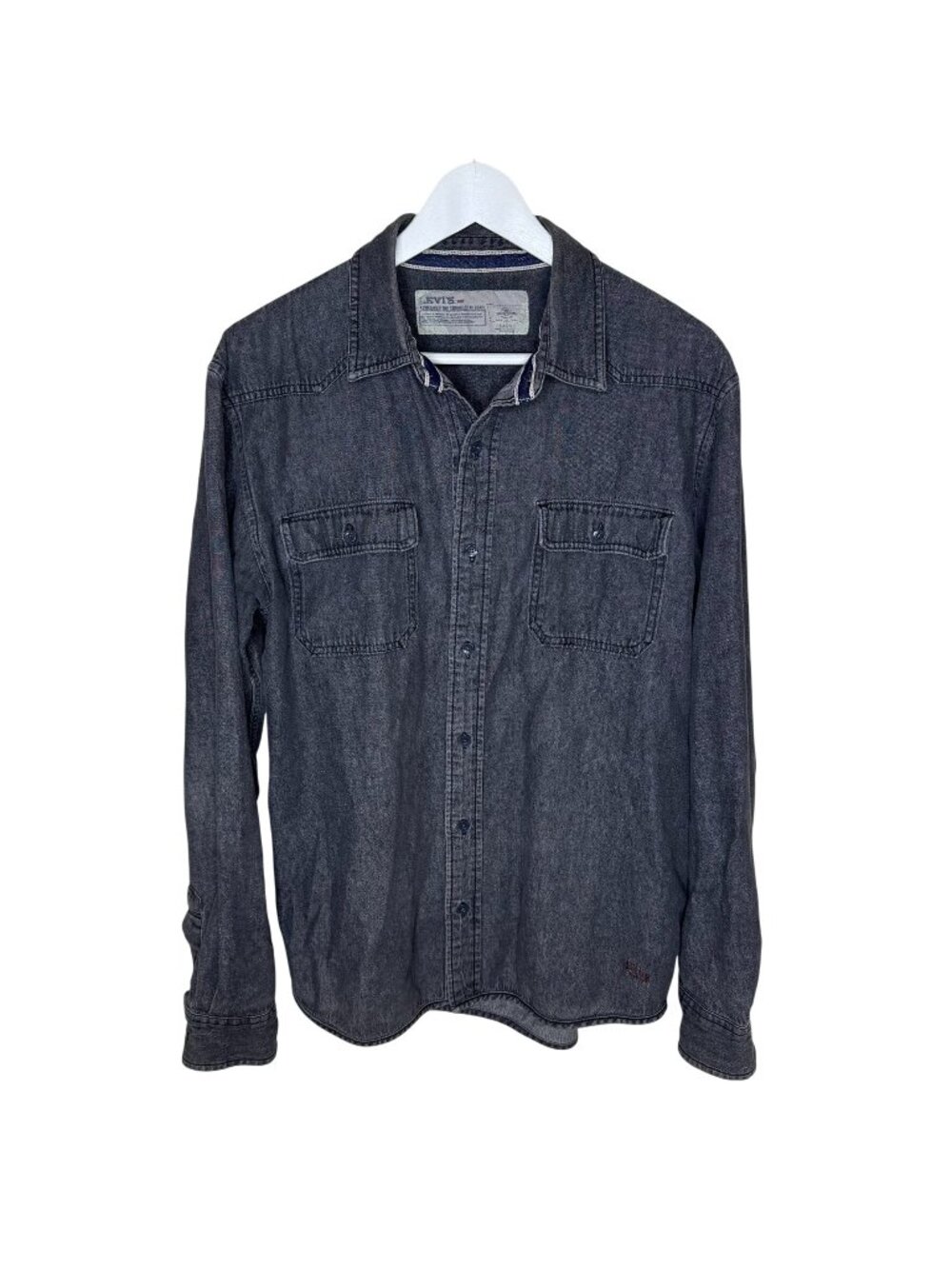 Levis Men's Black Denim Long Sleeve Button Up Shirt, Size Large